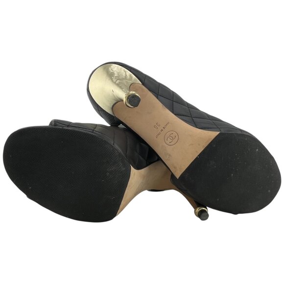 CHANEL Quilted Leather Peep Toe D'Orsay Stiletto Pumps (EU 38) - Picture 4 of 14